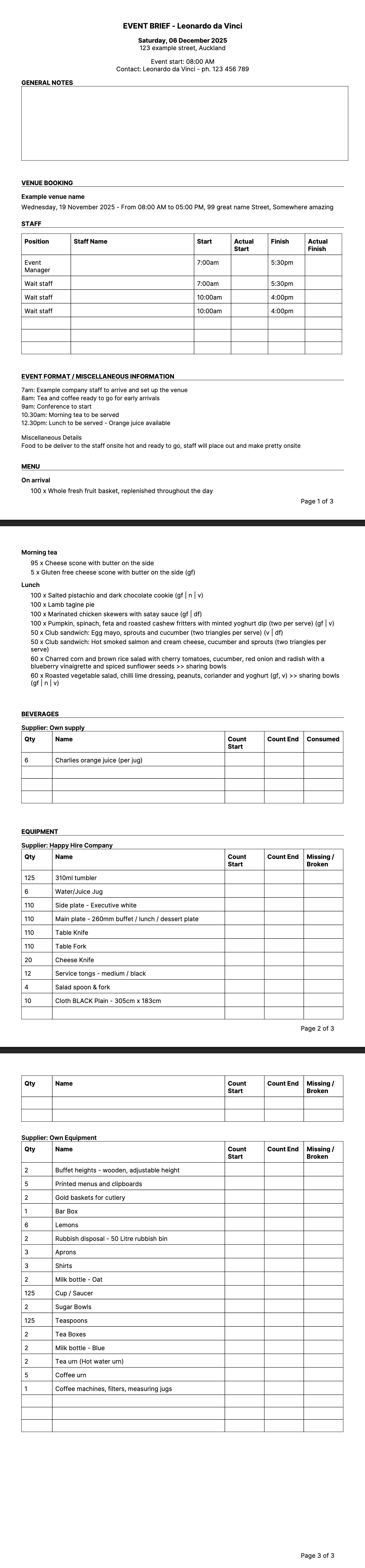 Event brief screenshot