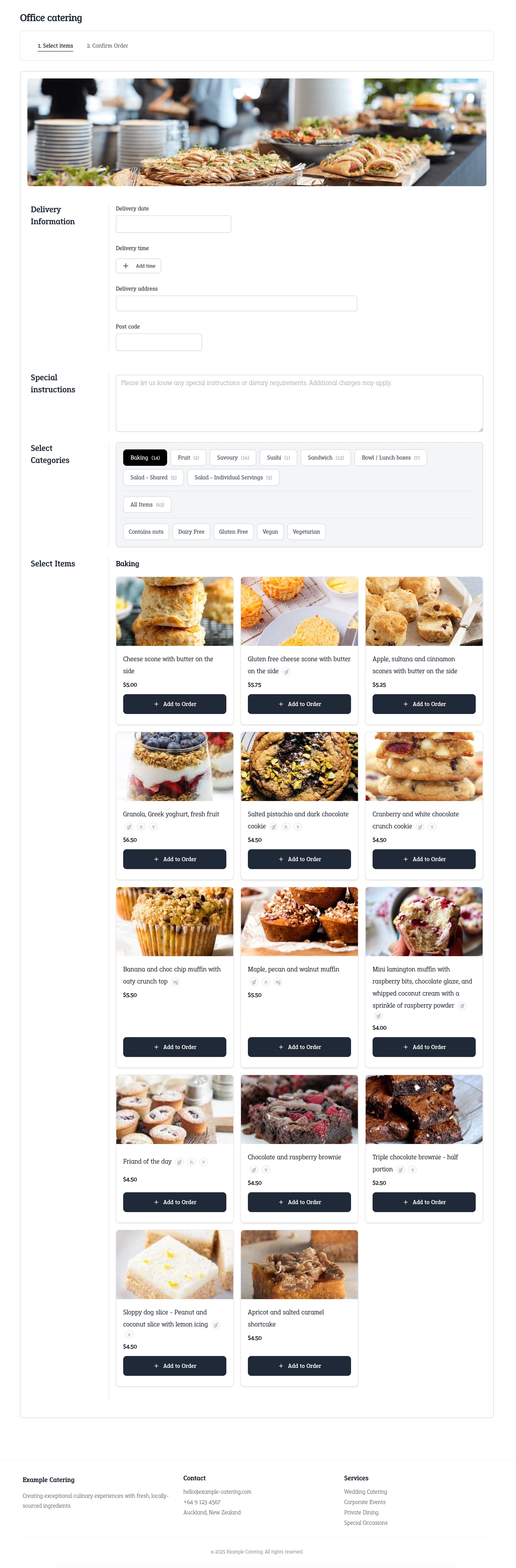 Online order form screenshot